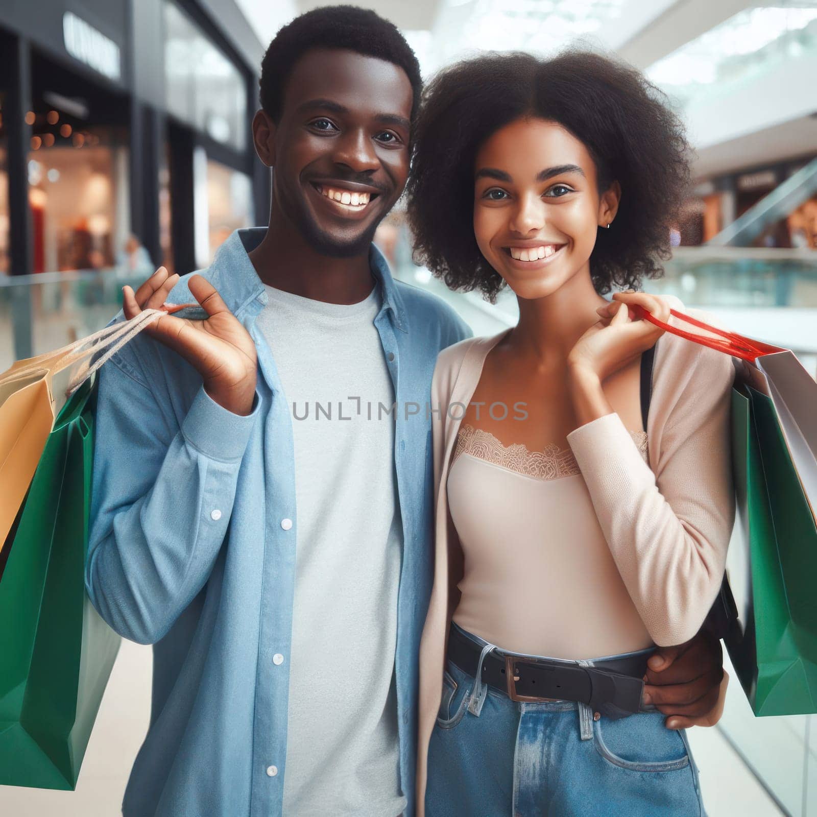 young attractive couple shopping together in a mall generative ai
