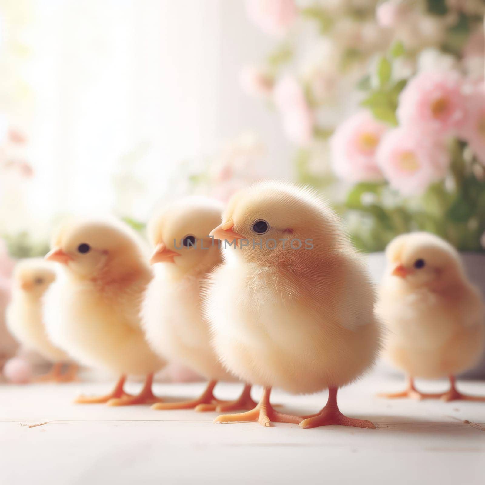 cute little fluffy baby chicks on white generative ai