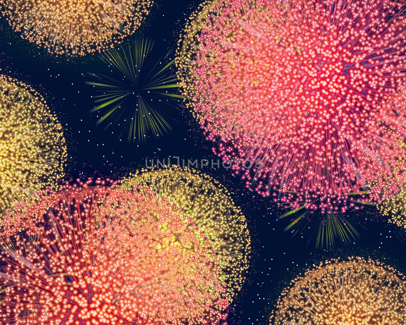 big bright explosive and colorful fire works in the night sky