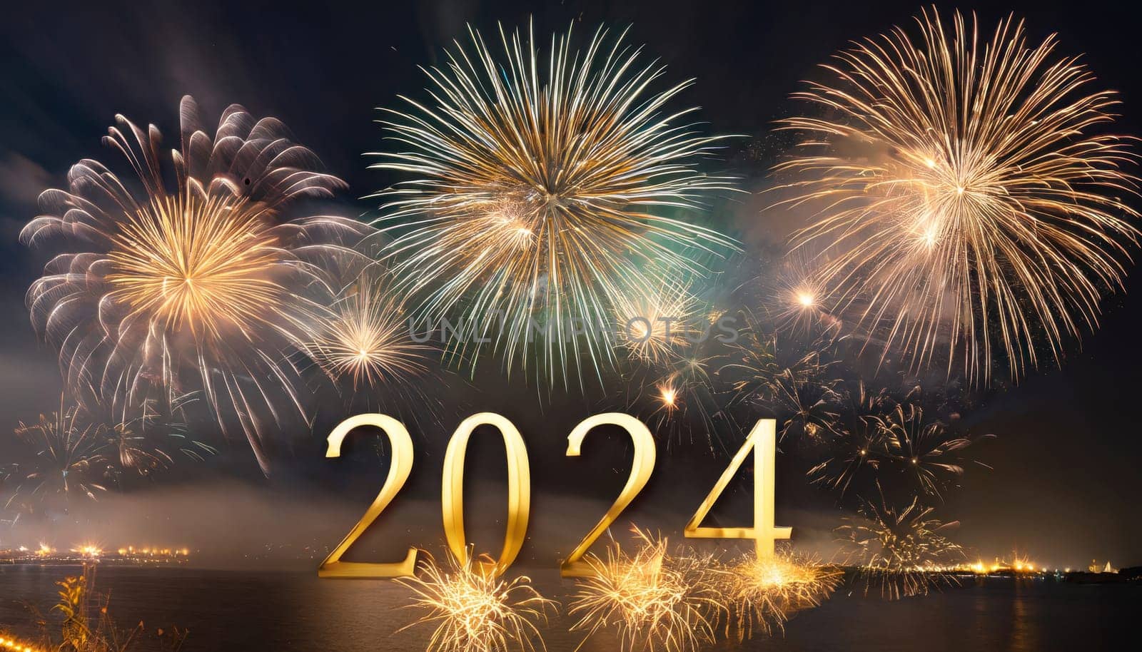 big bright and colorful fireworks for a happy new years 2024 generative ai