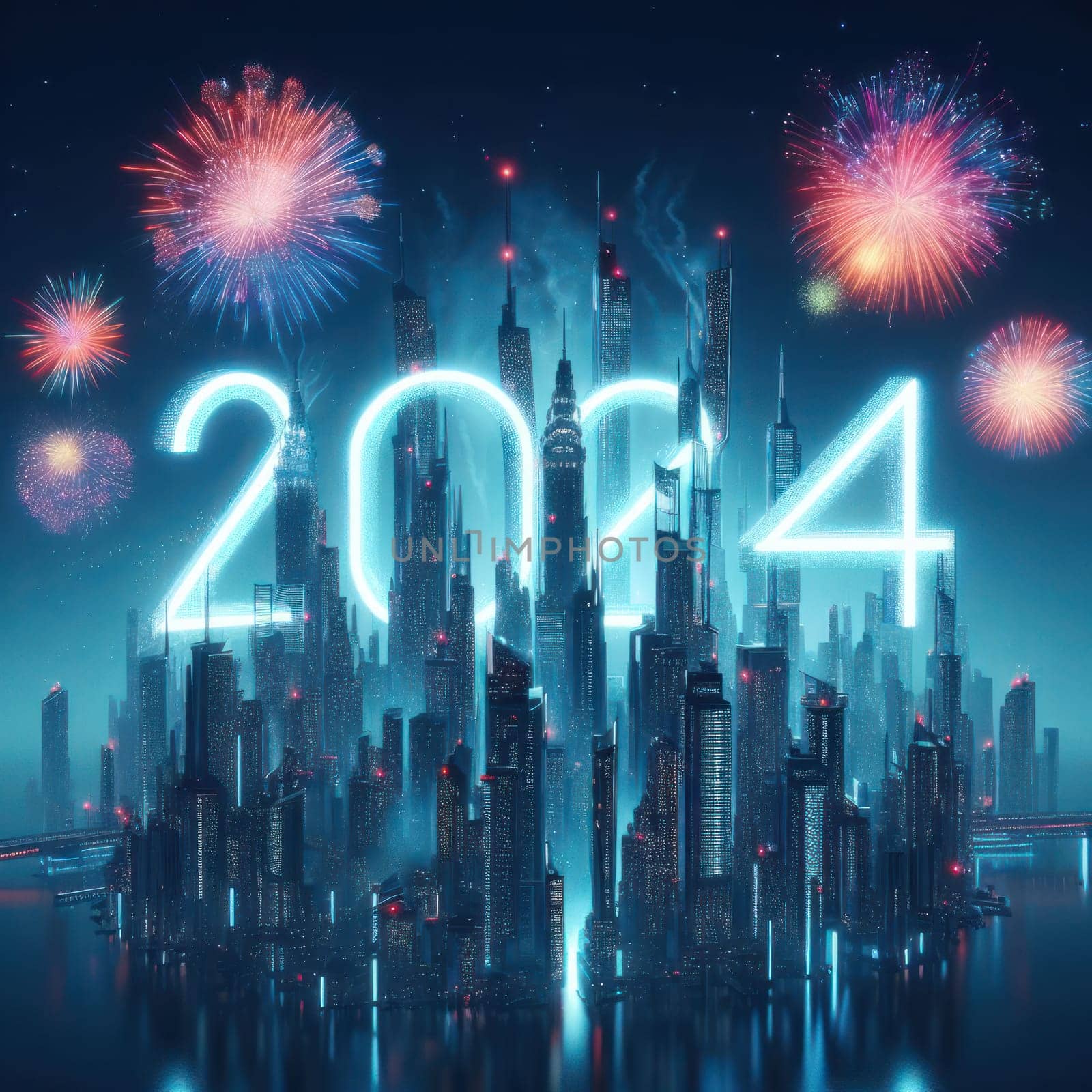 big bright and colorful fireworks for a happy new years 2024 generative ai