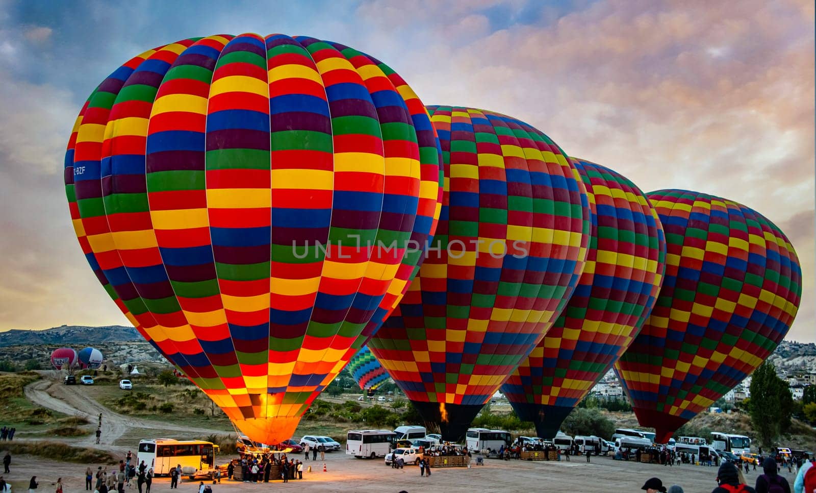 GOREME, TUR - OCT 16, 2023: Hot air balloons in Goreme National Park in Cappadocia, Turkey.