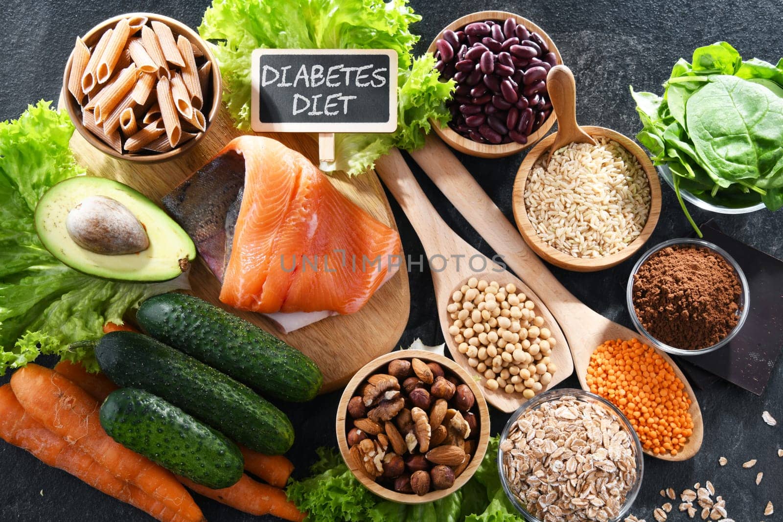 Food products recommended for stabilizing insulin and blood sugar levels. Diabetes diet