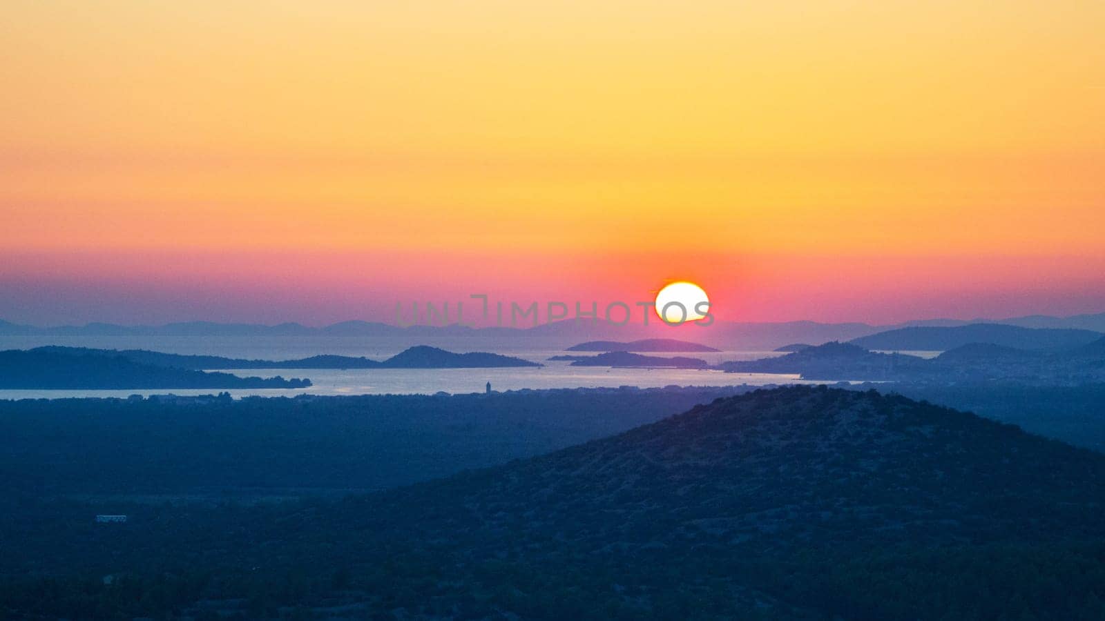 Sibenik, sunset at the archipel of islands near Kaprije