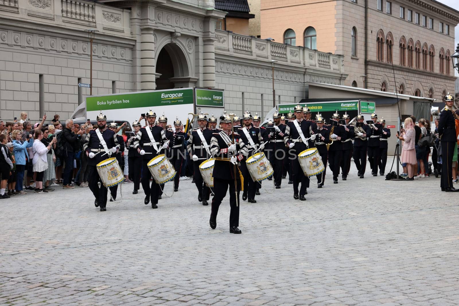 Stockholm, Sweden - June 26, 2023: Changing of the Guard ceremony at the Royal Palace in Stockholm, Sweden