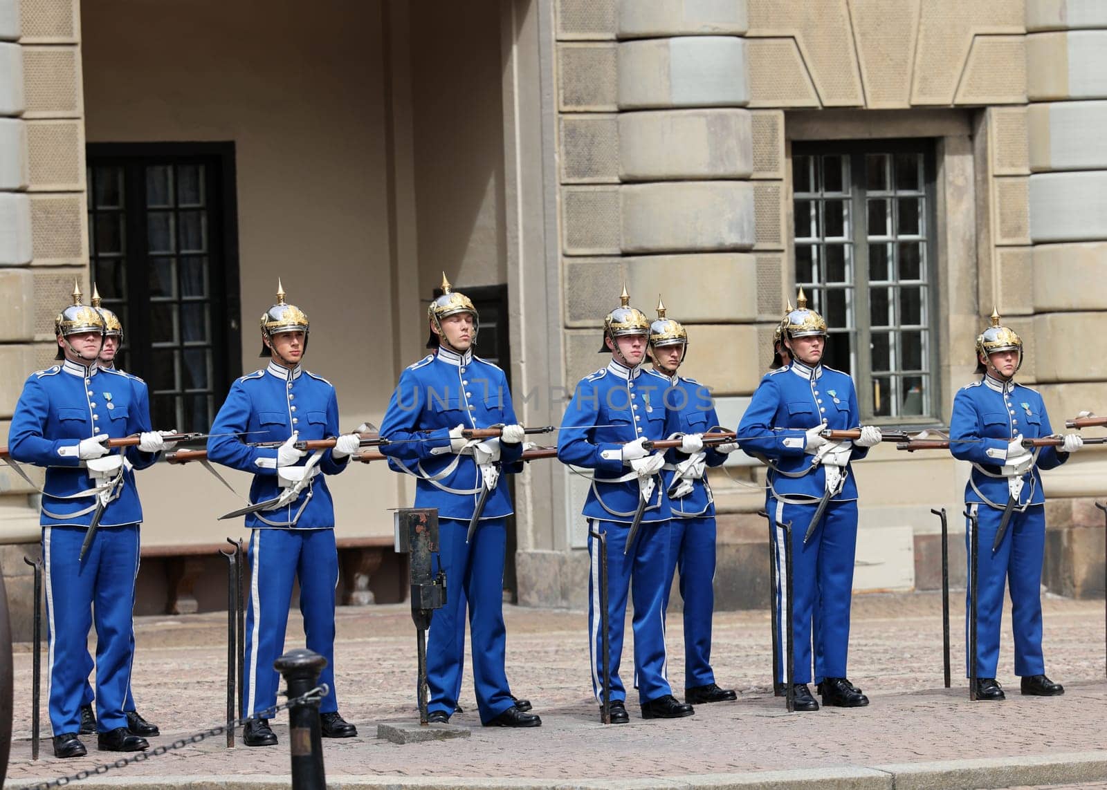 Stockholm, Sweden - June 26, 2023: Changing of the Guard ceremony at the Royal Palace in Stockholm, Sweden