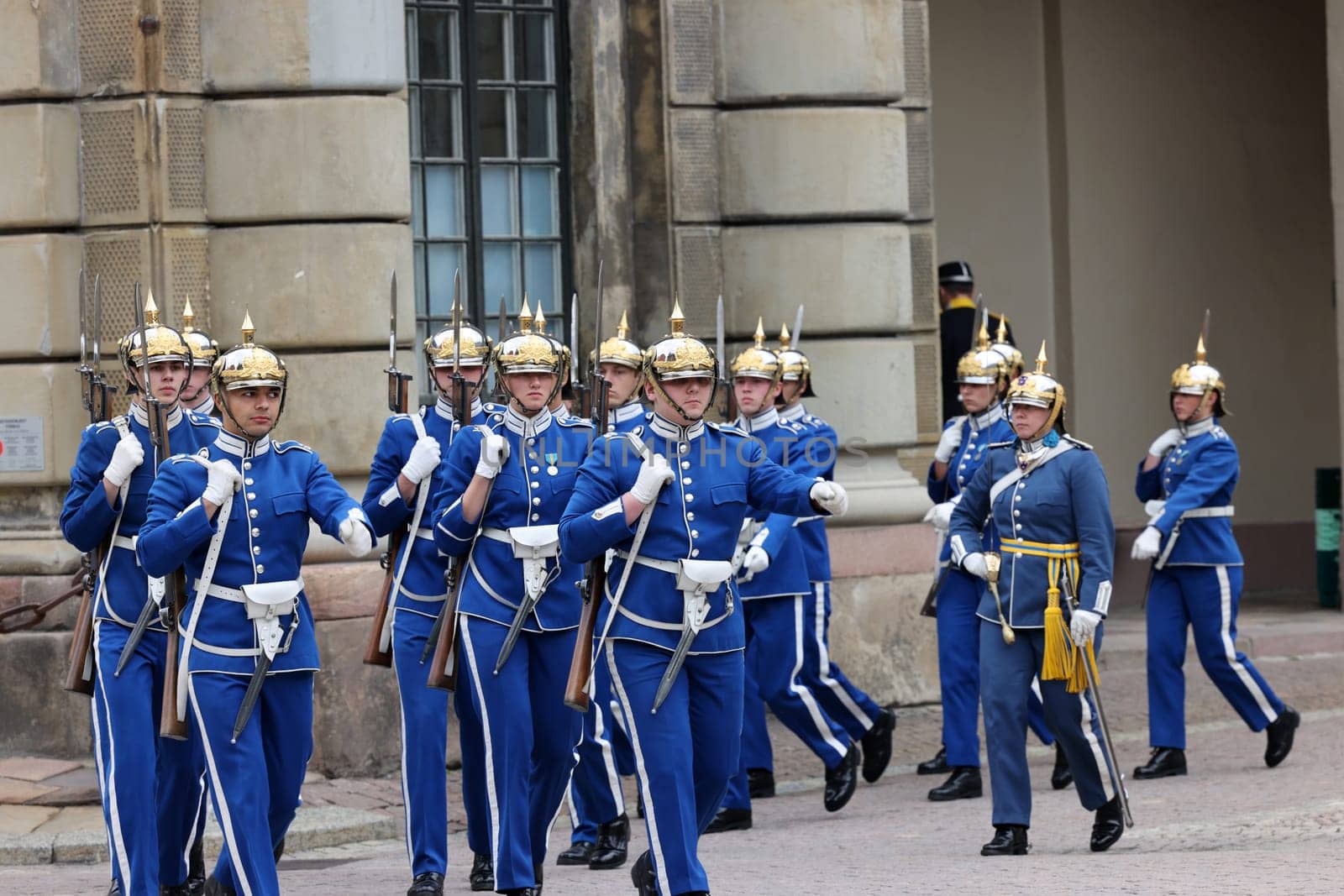 Stockholm, Sweden - June 26, 2023: Changing of the Guard ceremony at the Royal Palace in Stockholm, Sweden