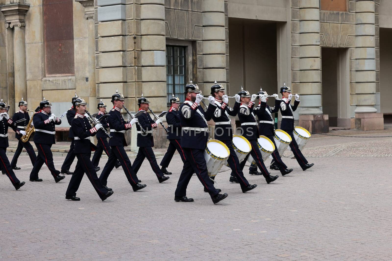 Stockholm, Sweden - June 26, 2023: Changing of the Guard ceremony at the Royal Palace in Stockholm, Sweden