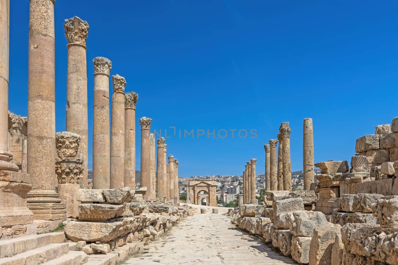 Cardo. The colonnaded streets of Gerasa (Jerash) are among the best preserved of their kind in the Near East.