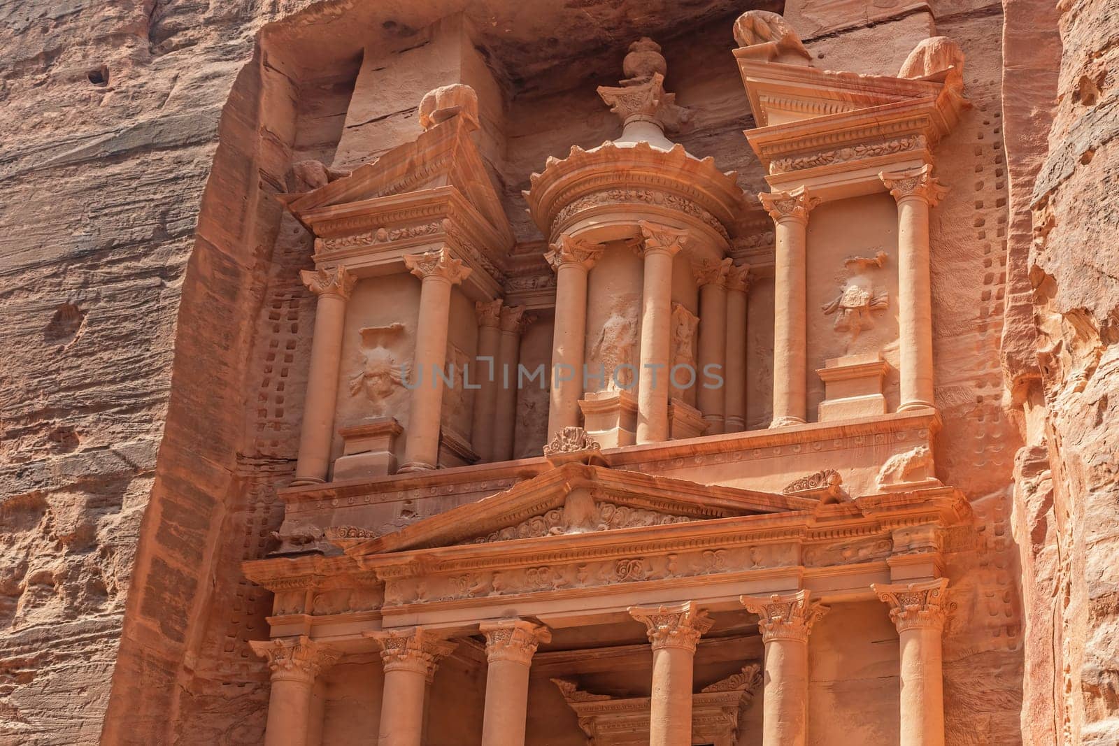 The  Treasury in sunlight.  Petr archaeological site. Jordan. Horizontally.