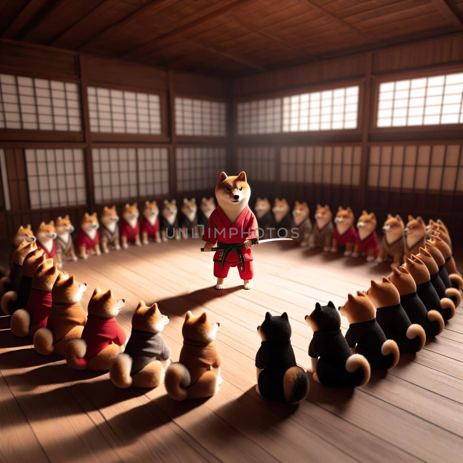 master sensei shiba inu begins to young disciples the way of the dog  martial arts generative ai