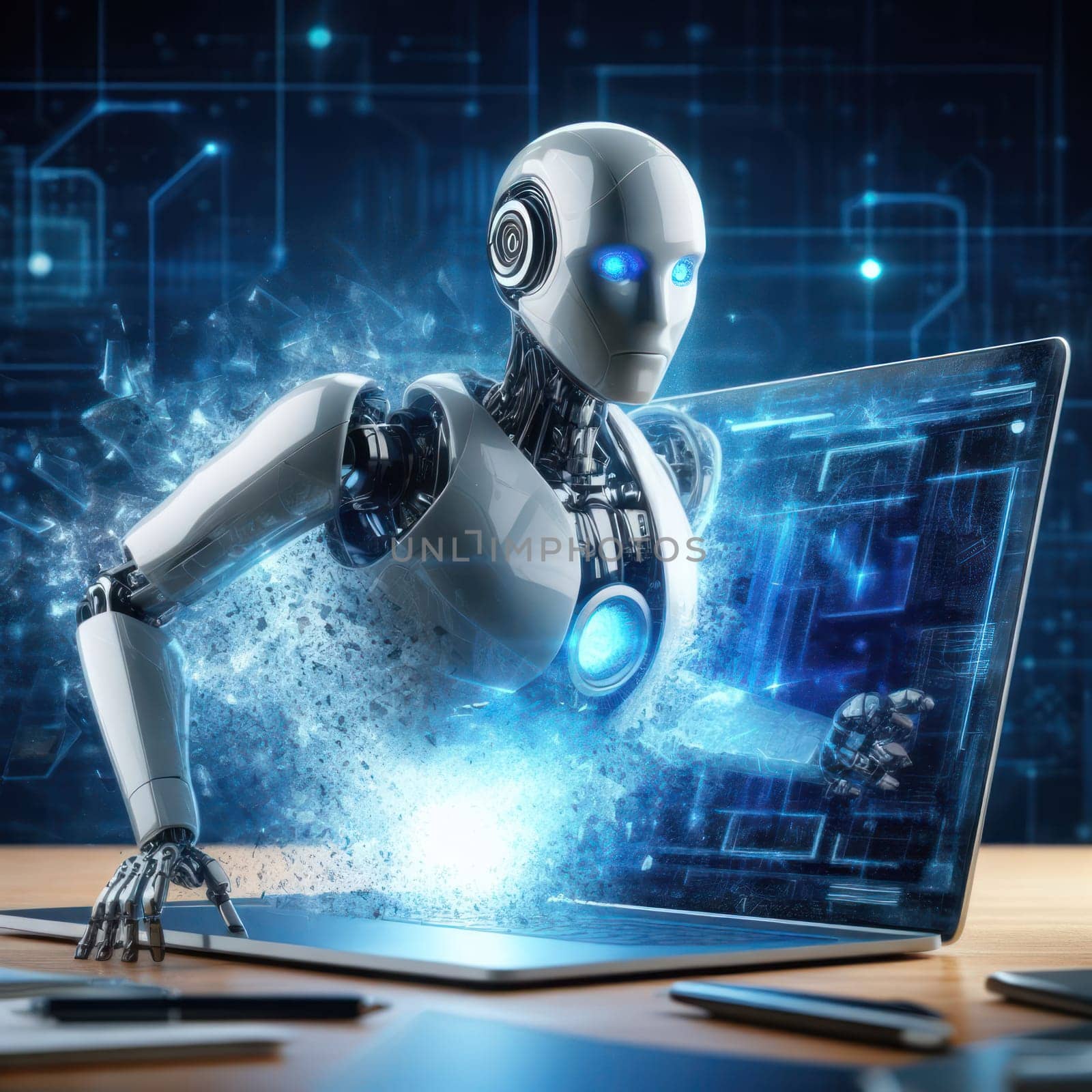 artificial intelligence humanoid robot breaking free of the digital world generative ai