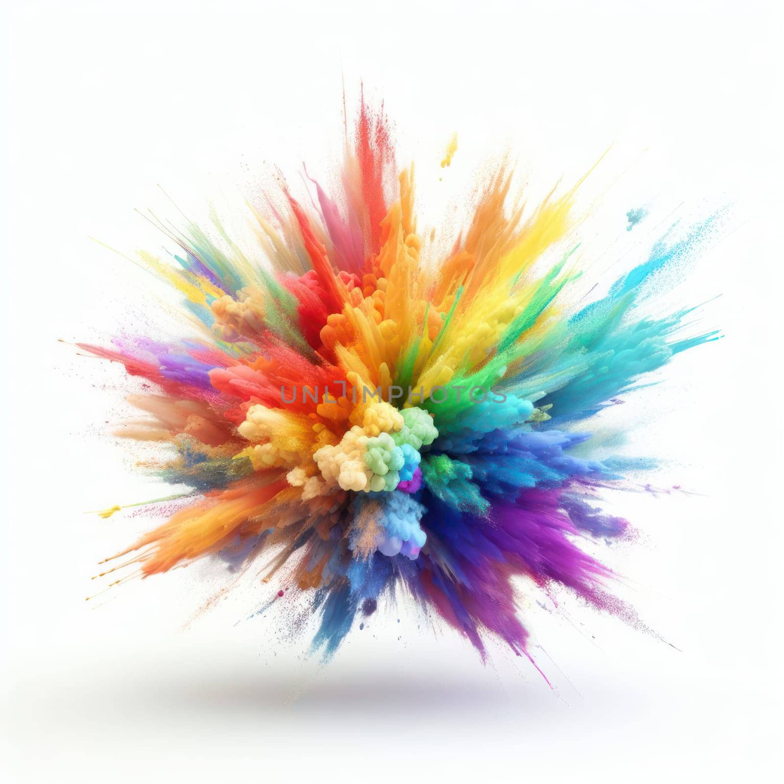 multicolored rainbow powder paint explosion on white background generative ai