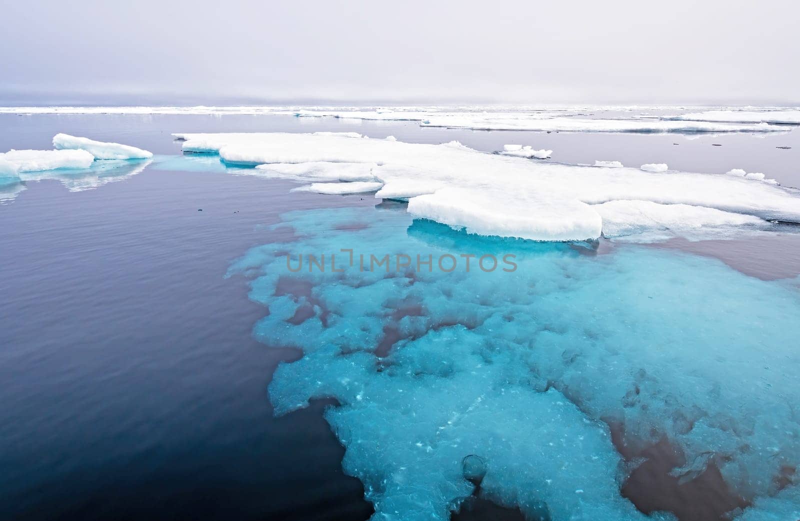 Underwater Ice Formations at the Arctic Pack Ice Near the North Pole