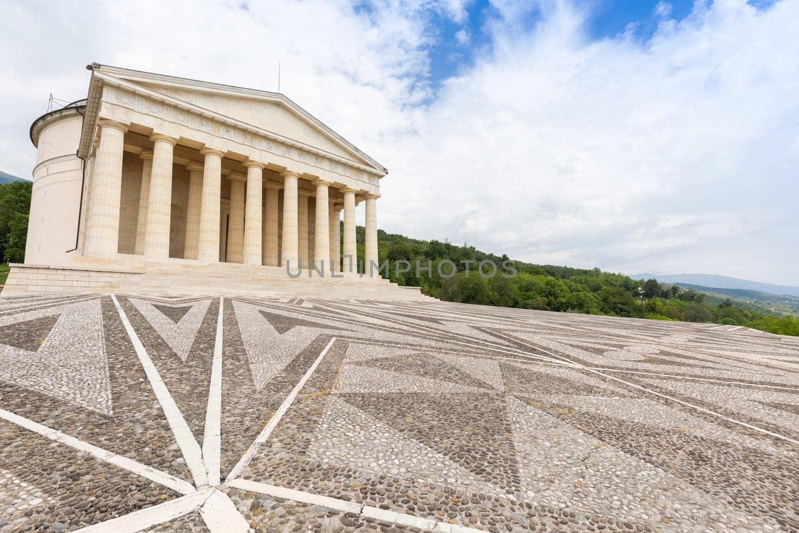 Possagno, Italy. Temple of Antonio Canova with classical colonnade and pantheon design exterior