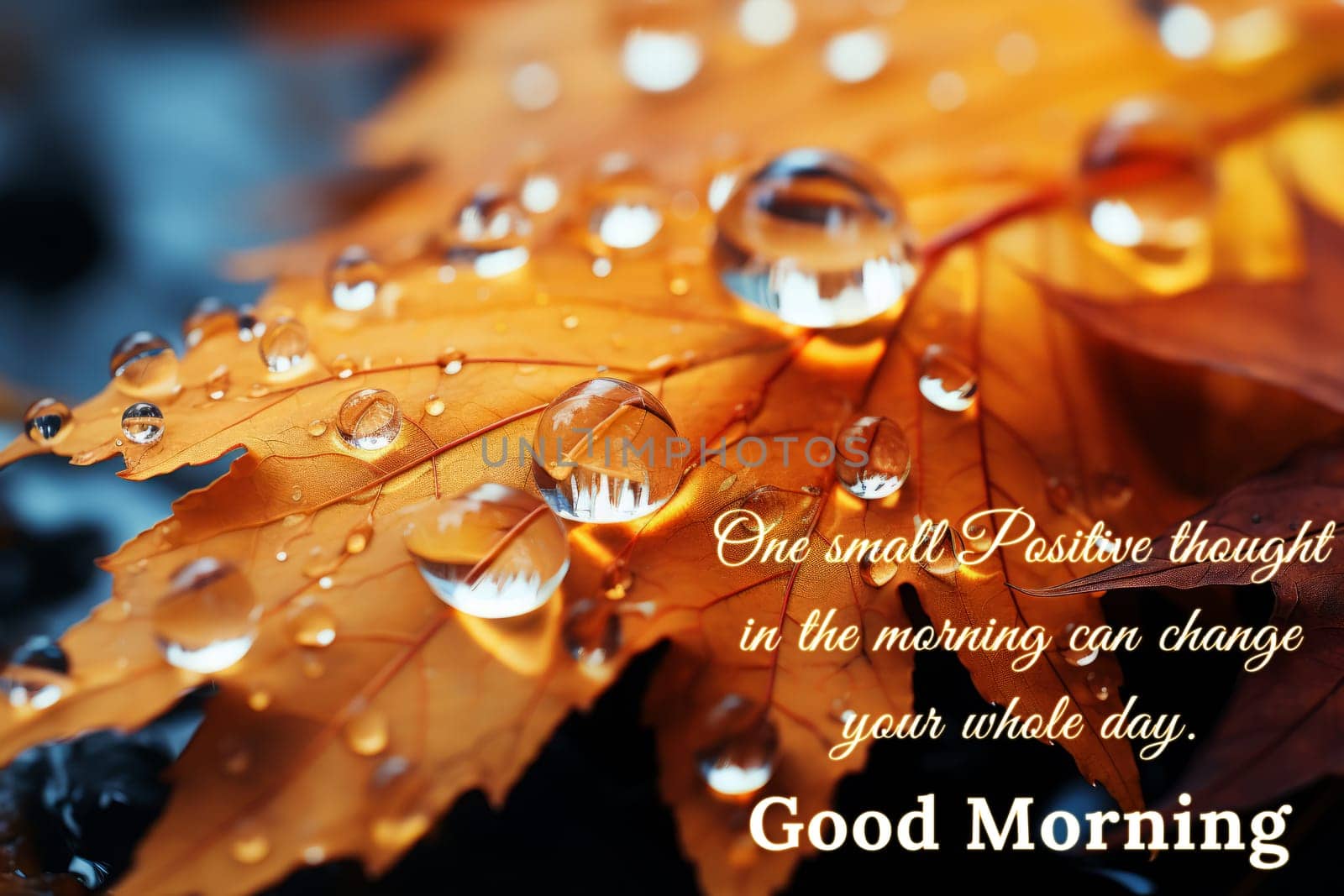 Motivational quote about positive thought. With beautiful leaf with water