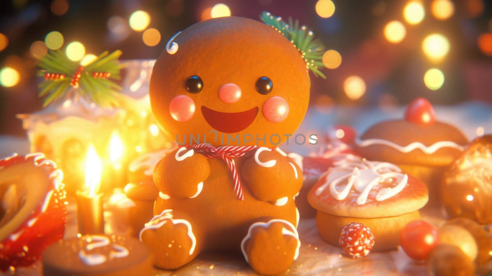 cute gingerbread man cartoon christmas, ai