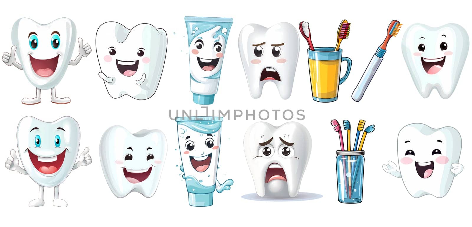 set of Dental Hygiene Sticker for Kids, transparent isolated Bac