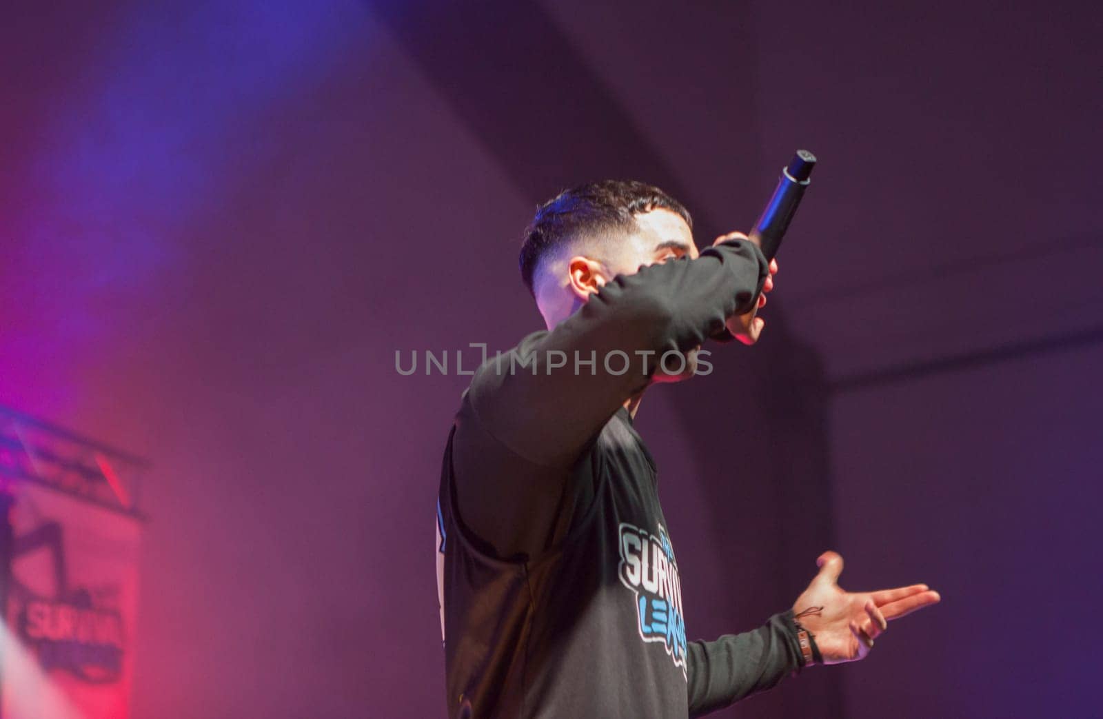 Merida, Spain - Dec 9th, 2022: The Survival League competition. Rap battling performance, Merida, Spain