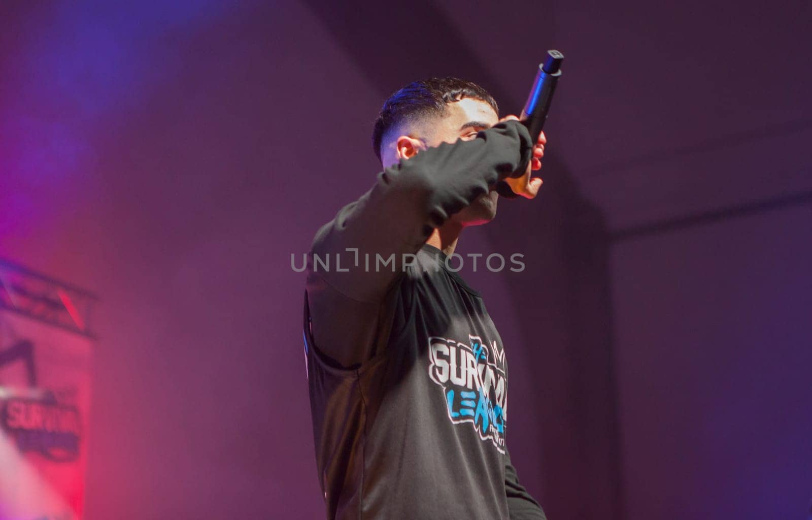 Merida, Spain - Dec 9th, 2022: The Survival League competition. Rap battling performance, Merida, Spain