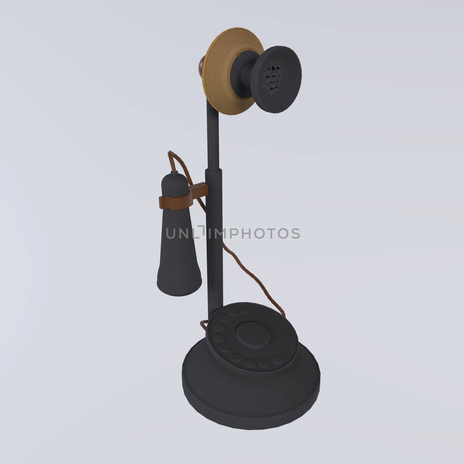 Old telephone isolated on white background 3d rendering