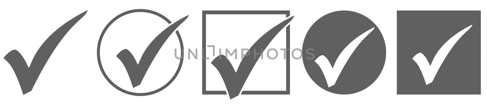 5 grey tick icons for check, voting, confirm or select