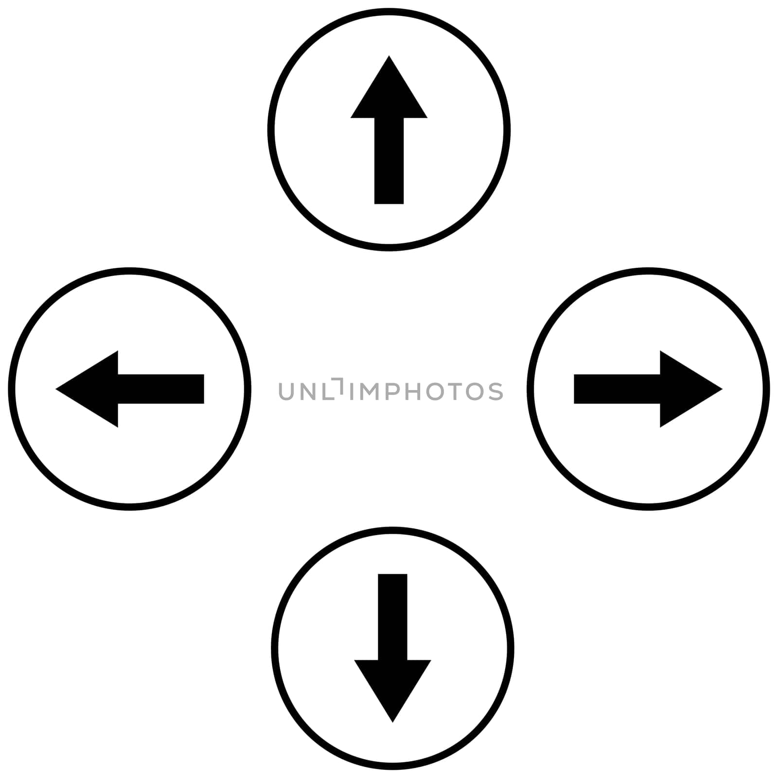 4 Arrows in black circles showing all direction