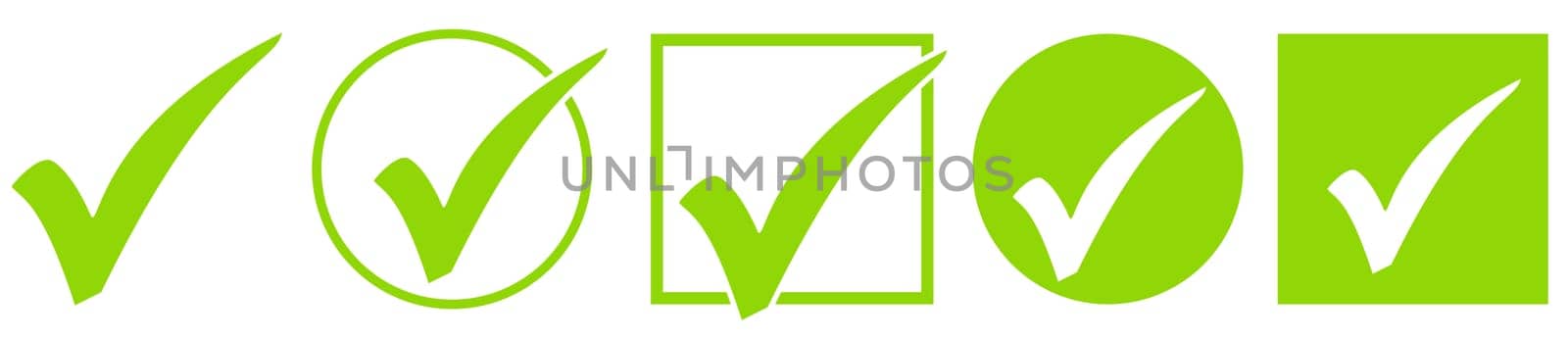 5 green tick icons for check, voting, confirm or select