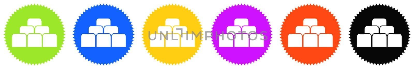 6 colorful round Buttons with white icons: Tickets or Seats