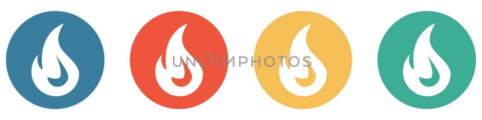 4 colorful Buttons blue, red, orange and green showing: Flame, Gas or Fire