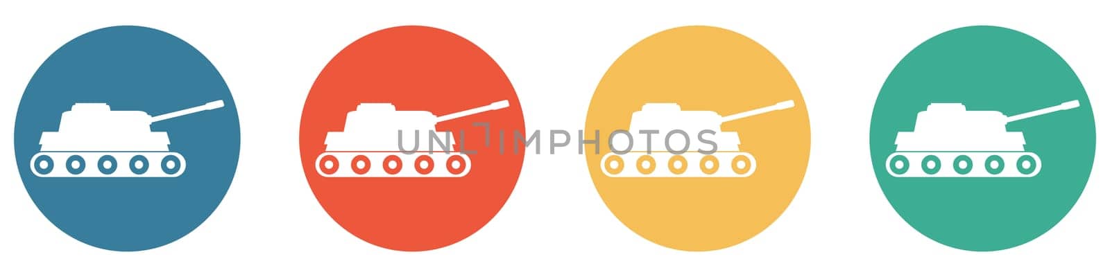 4 colorful Buttons blue, red, orange and green showing: Tank or War Game