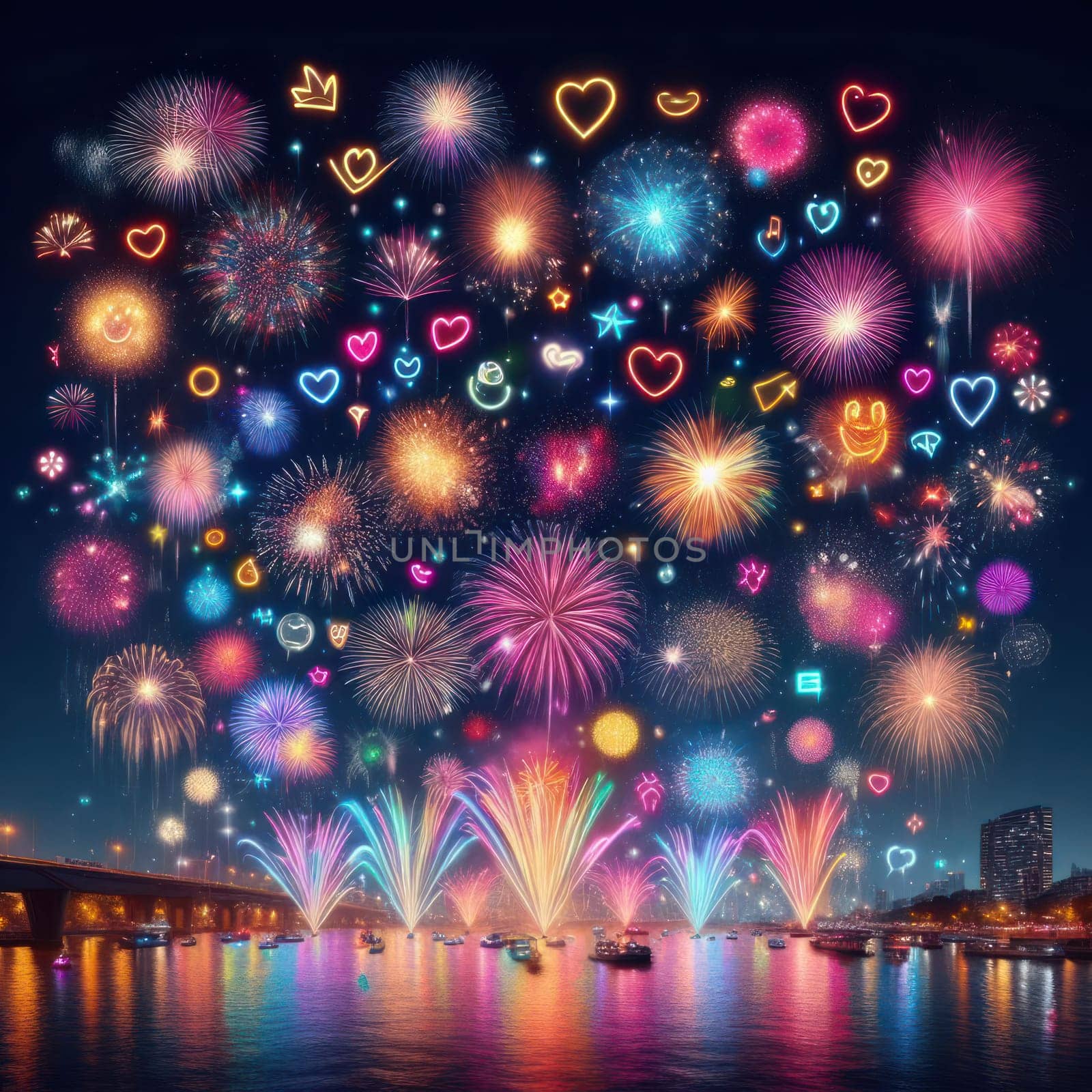 fun bright and colourful fireworks emojis and icons for a happy new years or party generative ai