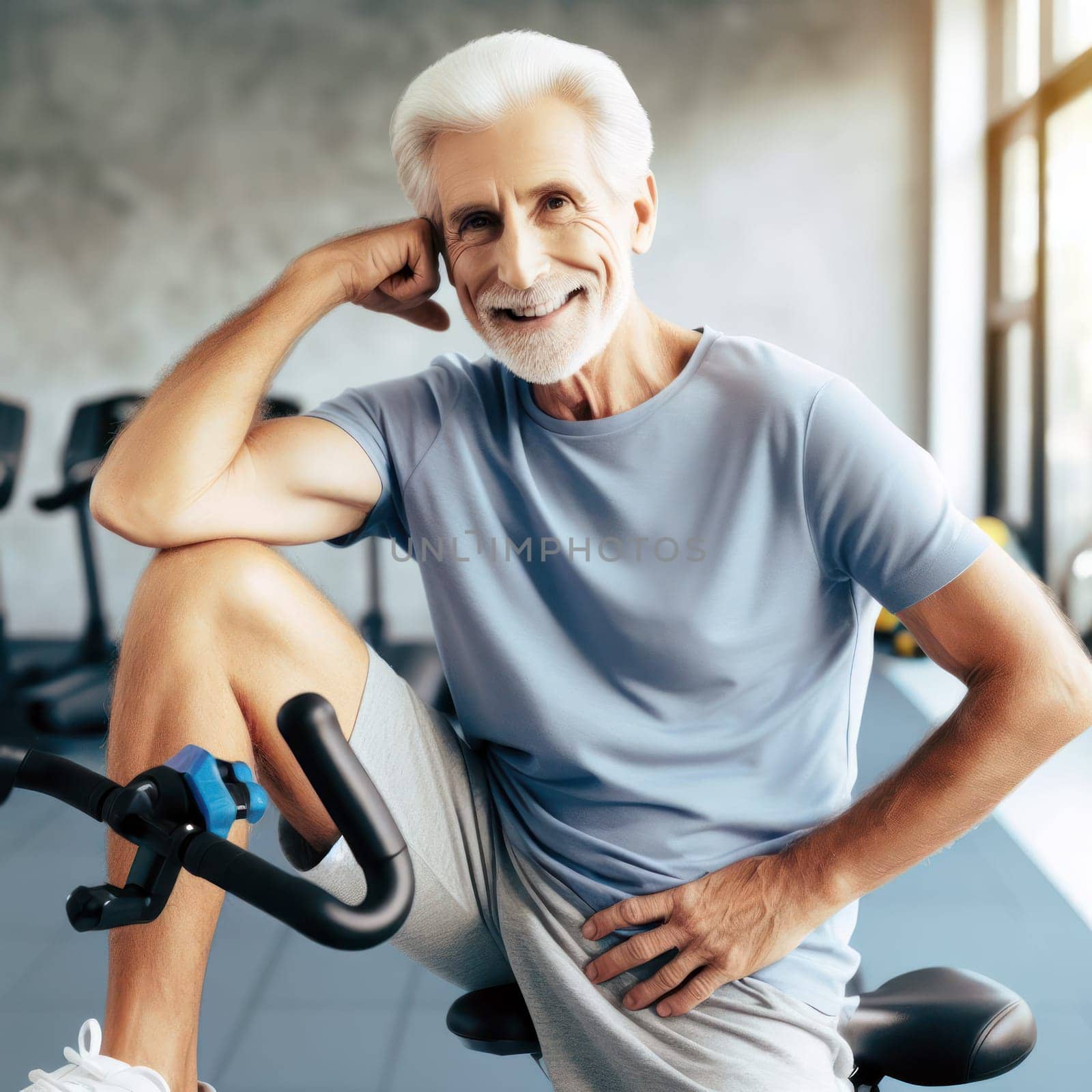elderly man keeping a healthy lifestyle by doing exercise generative ai
