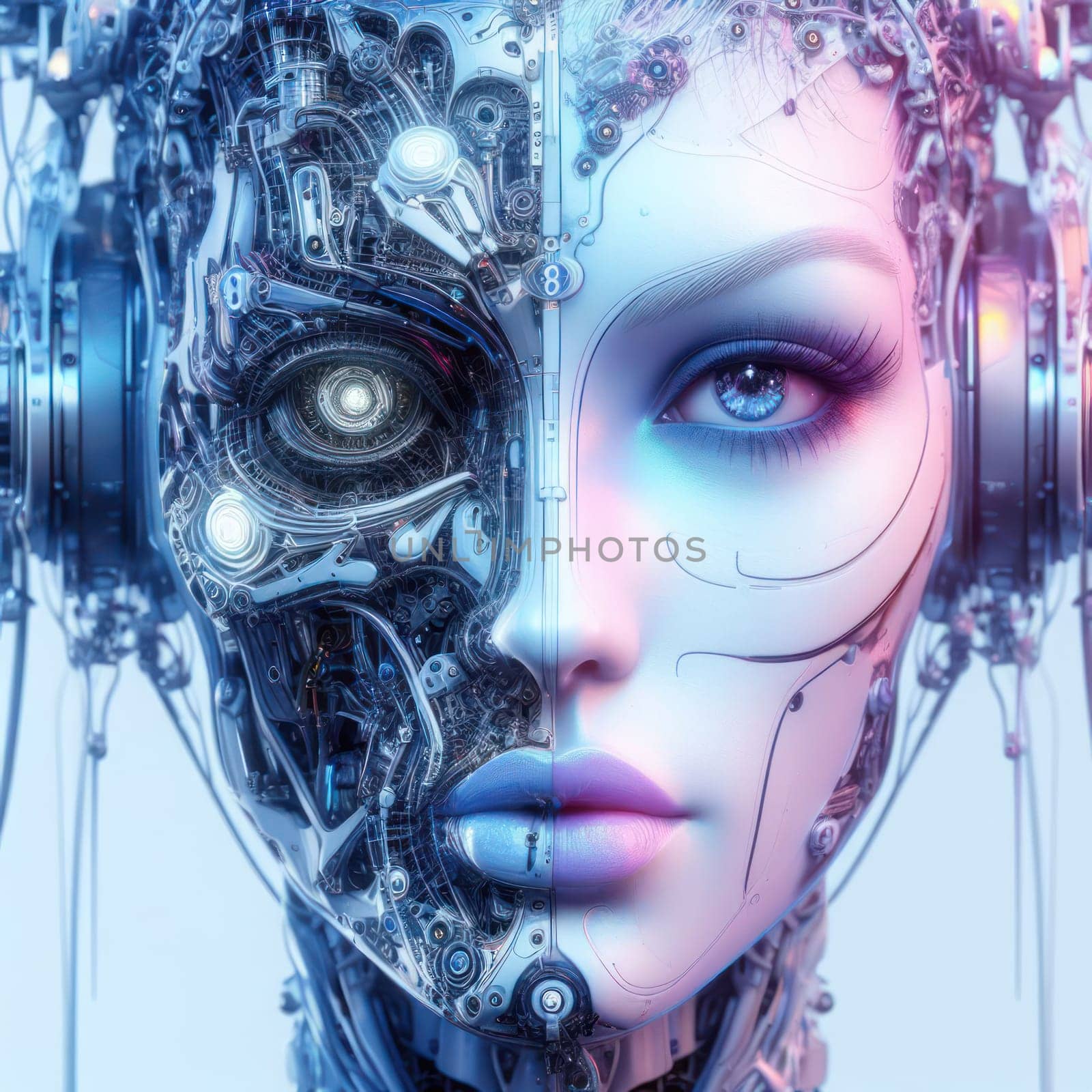 artistic digital illustration of a high tech futuristic ethereal nueral network robotic orgasm with headphones generative ai