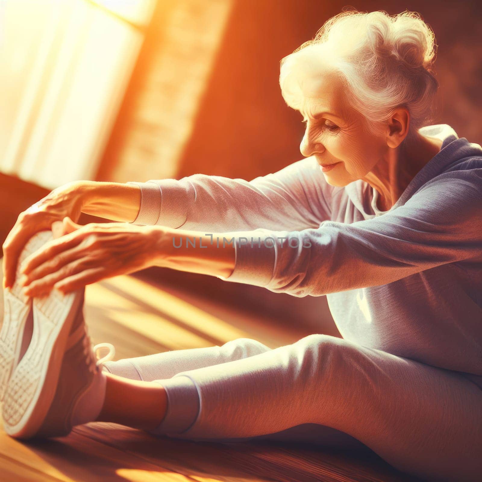 senior woman keeping a healthy lifestyle and doing exercise generative ai