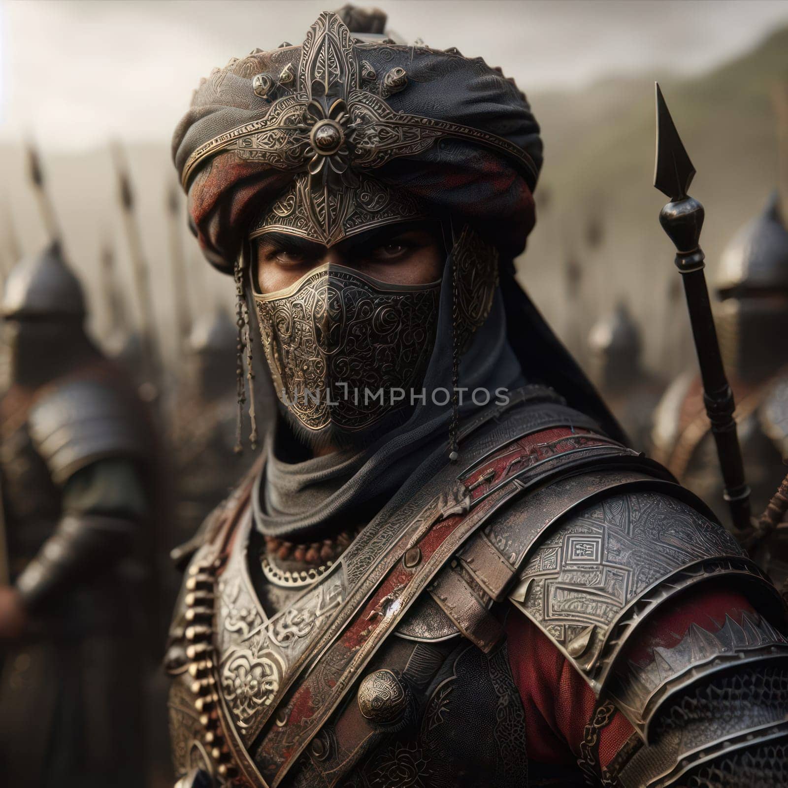 strong persian warrior ready to lead his army into battle generative ai