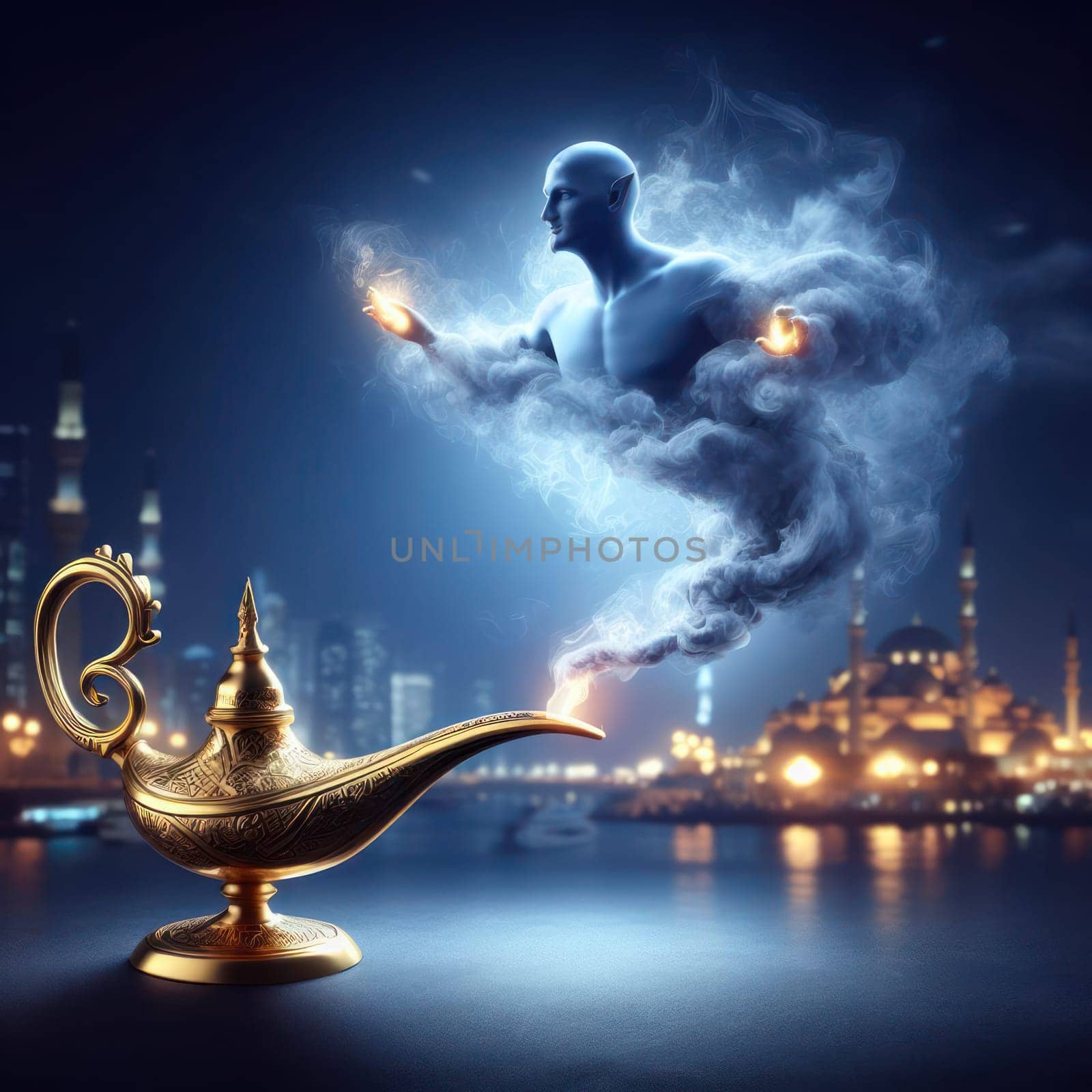 make a wish on the very beautiful magic genie lamp generative ai
