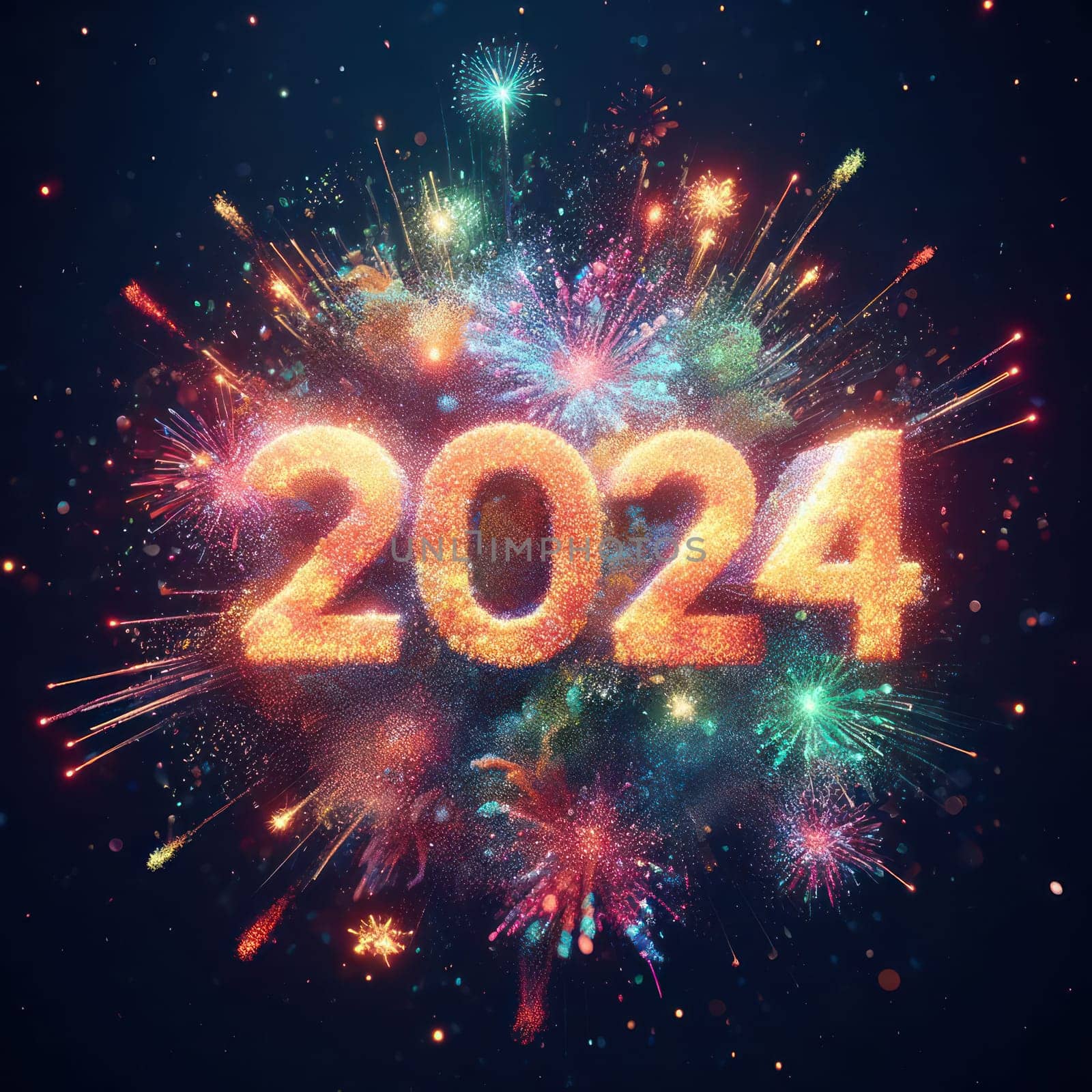 big bright and colorful fireworks for a happy new years 2024 generative ai
