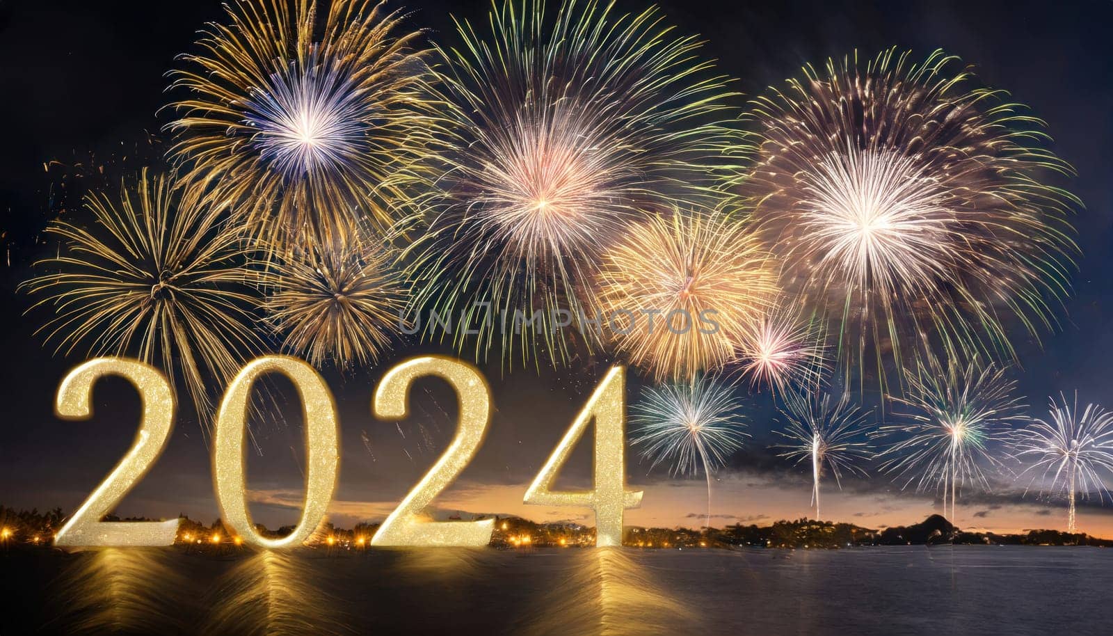 big bright and colorful fireworks for a happy new years 2024 generative ai