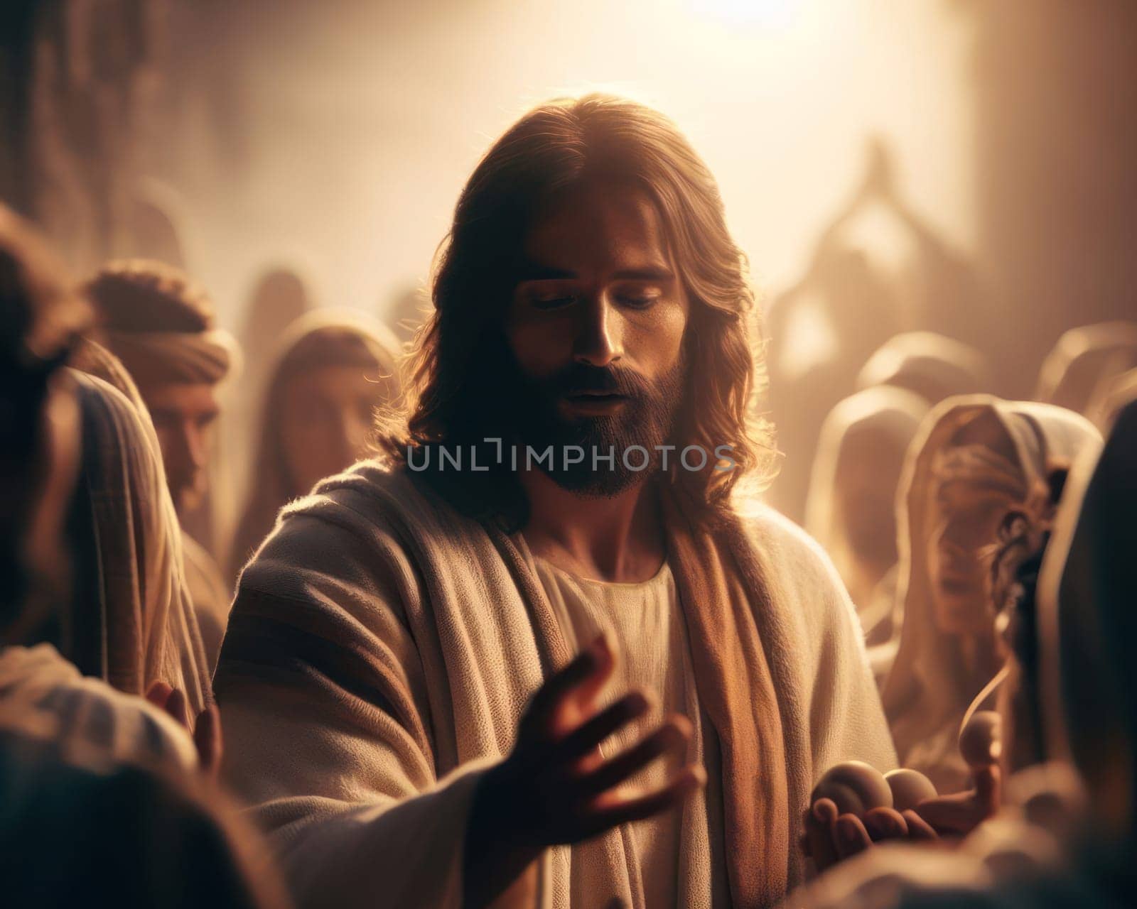 jesus christ spreading love and wisdom amongst the common people generative ai
