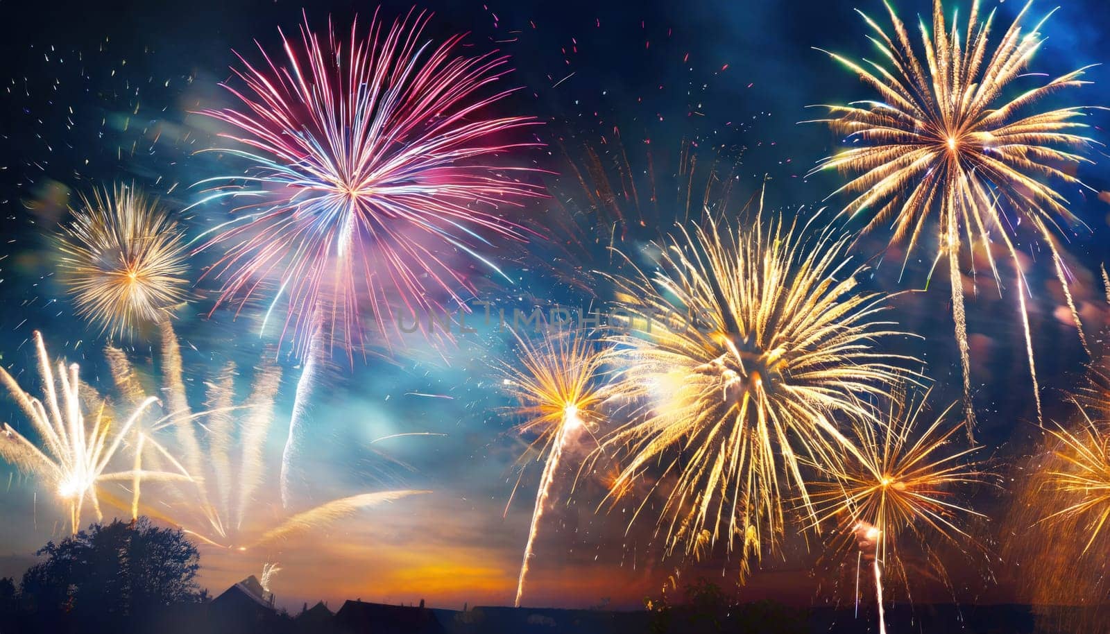 big bright and colorful fireworks in the night sky wallpaper generative ai