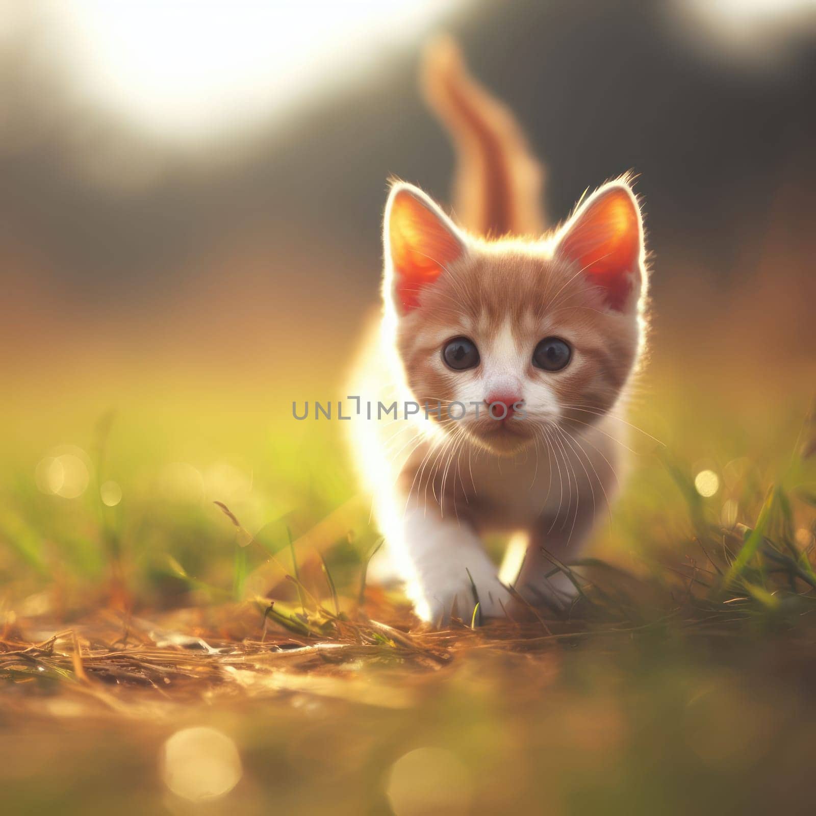young kitten prowling and stalking outside in a field generative ai