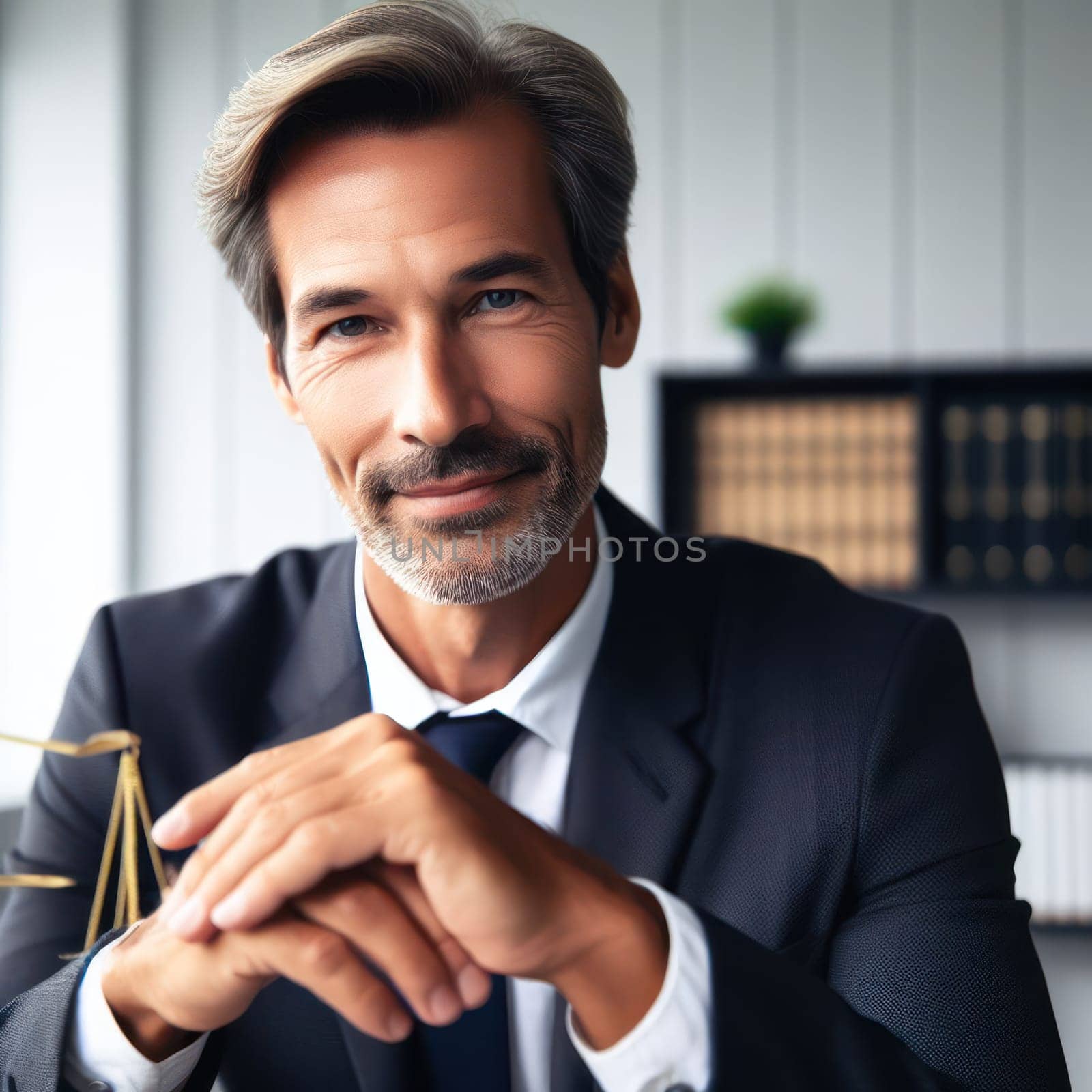 successful experienced male lawyer in office generative ai