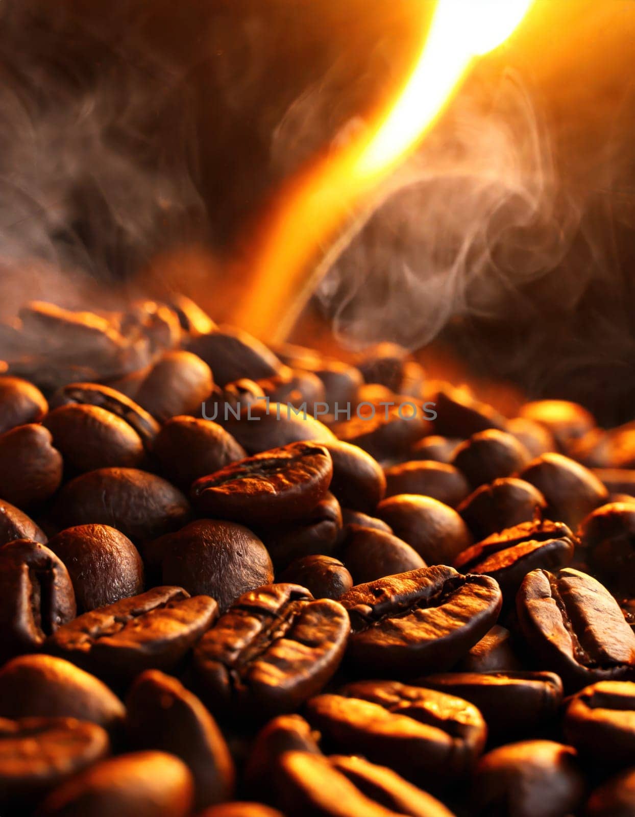 fresh aromatic coffee beans being roasted generative ai