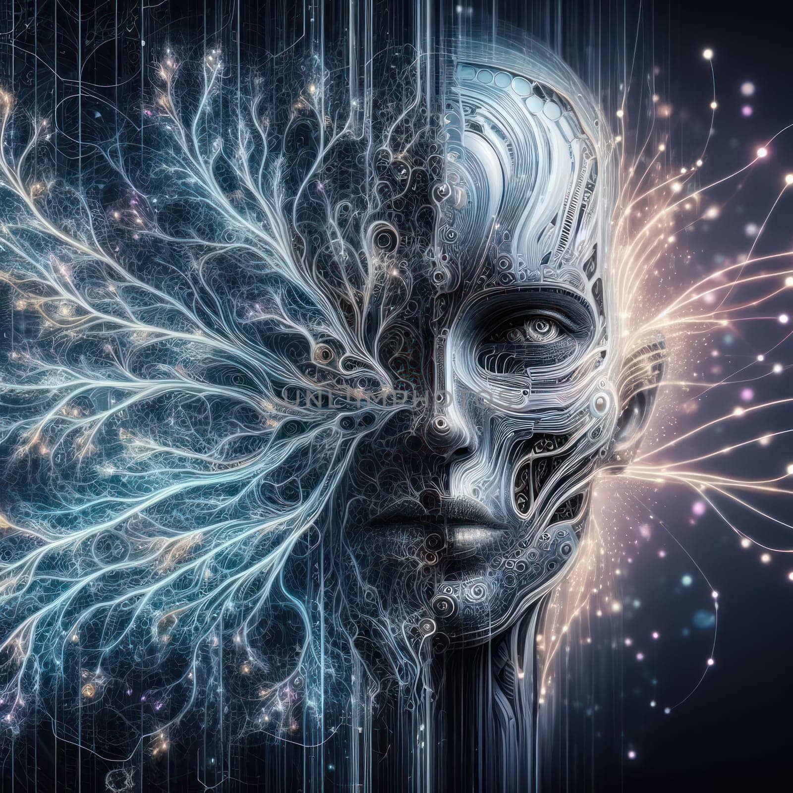 artistic illustration of an futuristic high tech ethereal neural network robotic organism generative ai