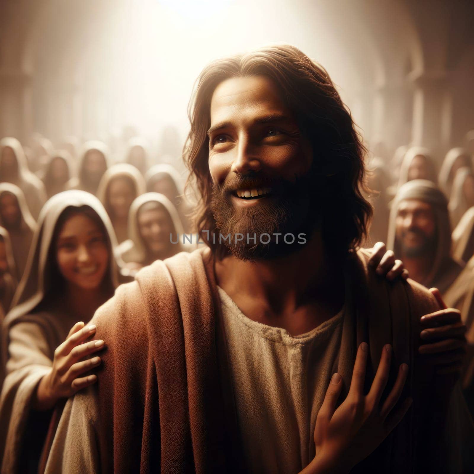 jesus christ spreading love and wisdom amongst the common people generative ai