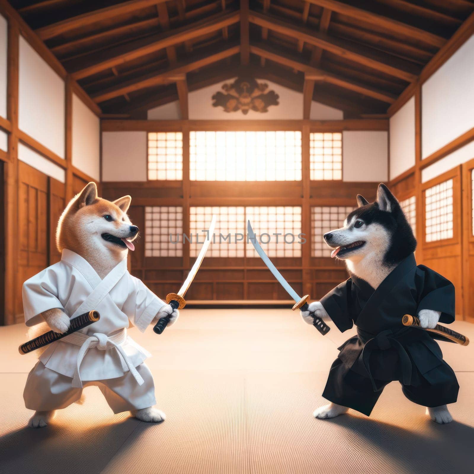 shiba inu dogs disciples learning the way of the dog martial arts generative ai