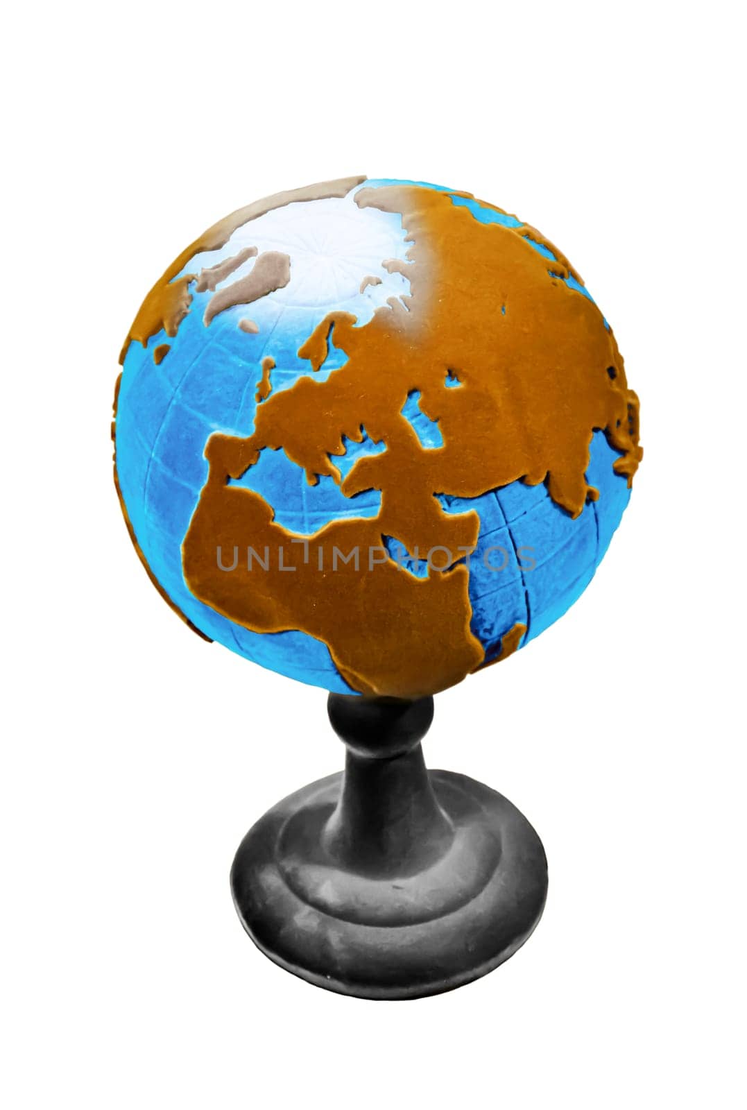 Picture of a globe. The globe. An artificial representation of the earth against a white background.