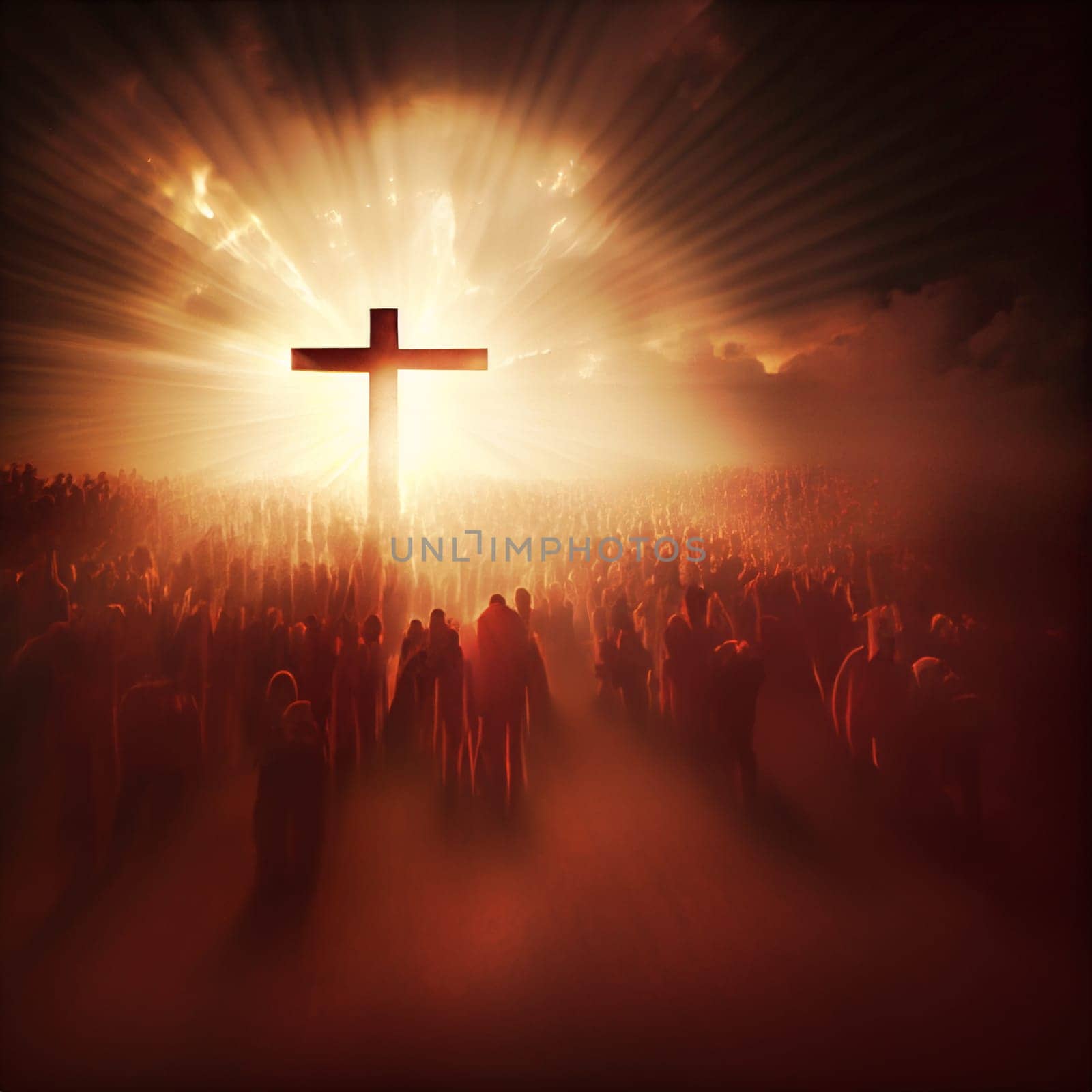 Revelation of Jesus Christ, new testament, religion of christianity, heaven and hell over the crowd of people, Jerusalem of the bible