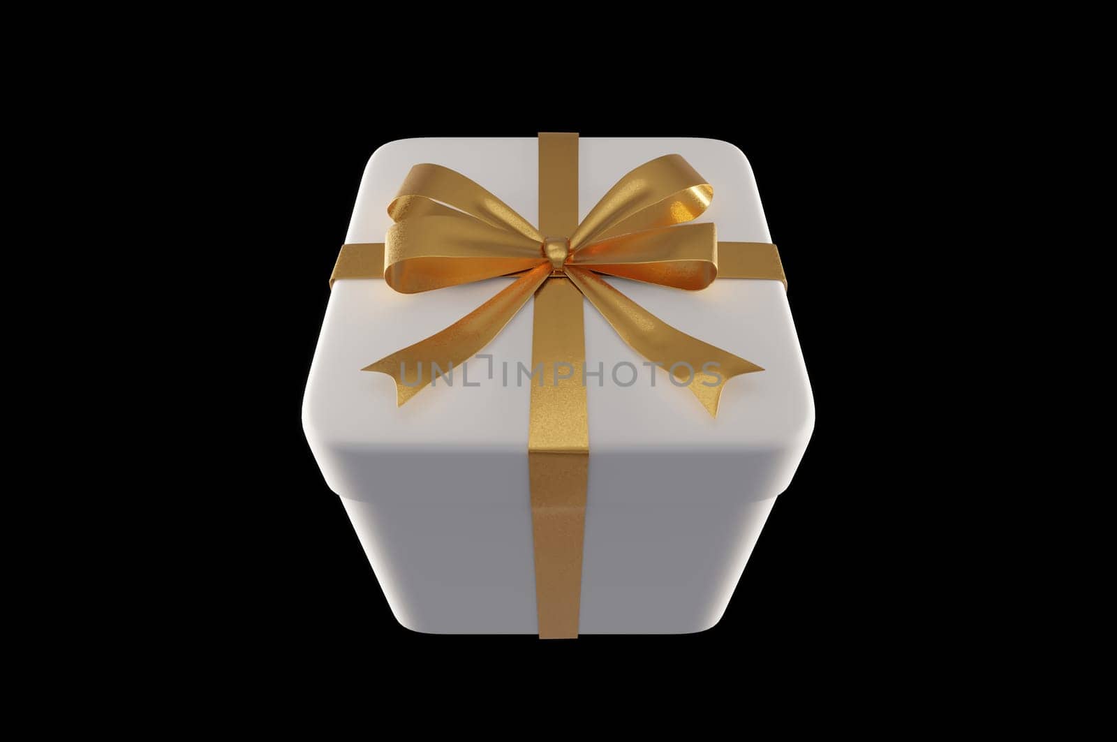 3D Illustration, Realistic White Gift Boxes with Gold Ribbon Gift Bow  on  black Background . Concept Christmas Decoration and happy new year
